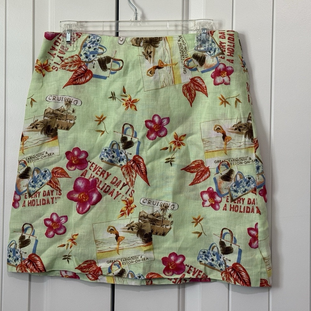 DANDY by RANDI Skirt M. Green Tropical Floral Holiday‎ Linen Mini Skirt - Sz 8
